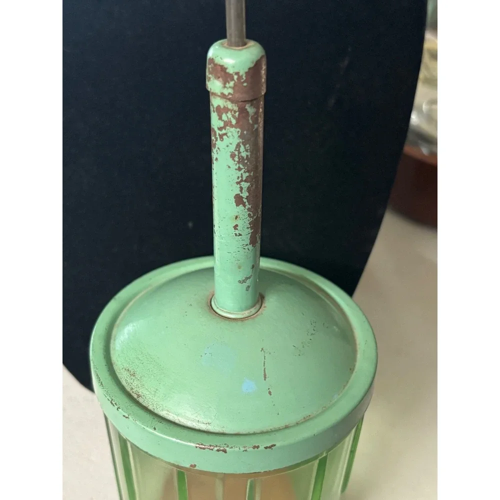 VTG Nut Chopper Green Uranium Glass Androck Manual Plunger Food Grinder Chippy